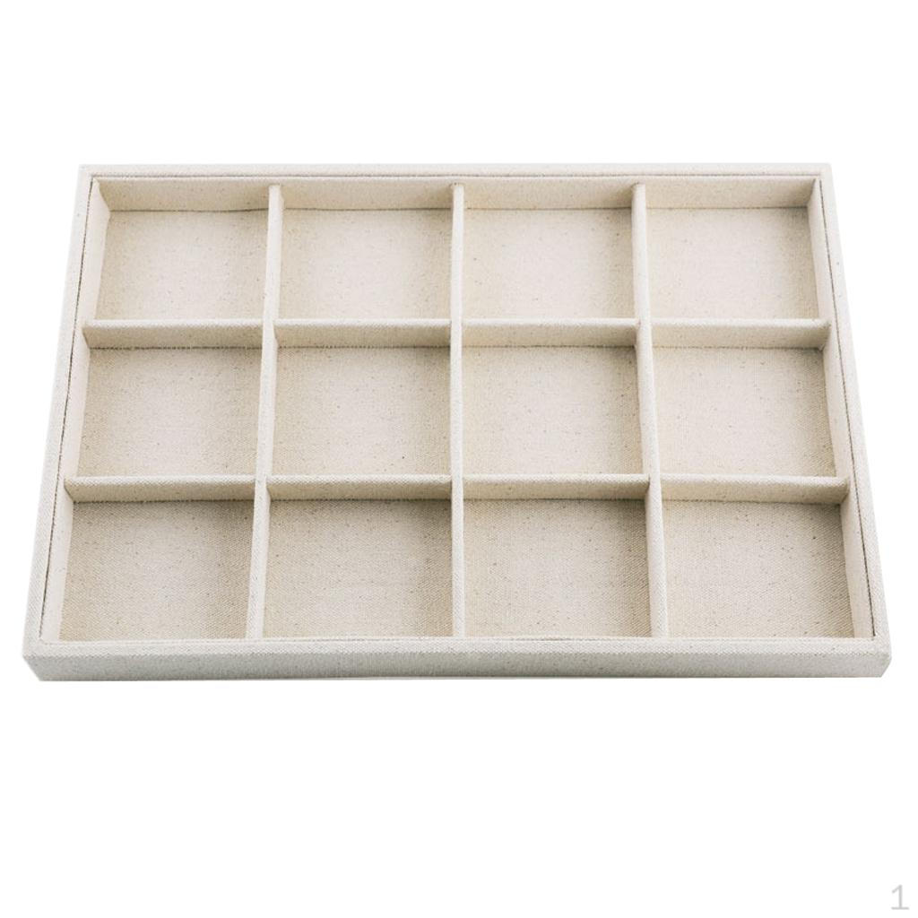 Jewelry Display Tray with Compartment Multi-purpose Stackable Box Beige