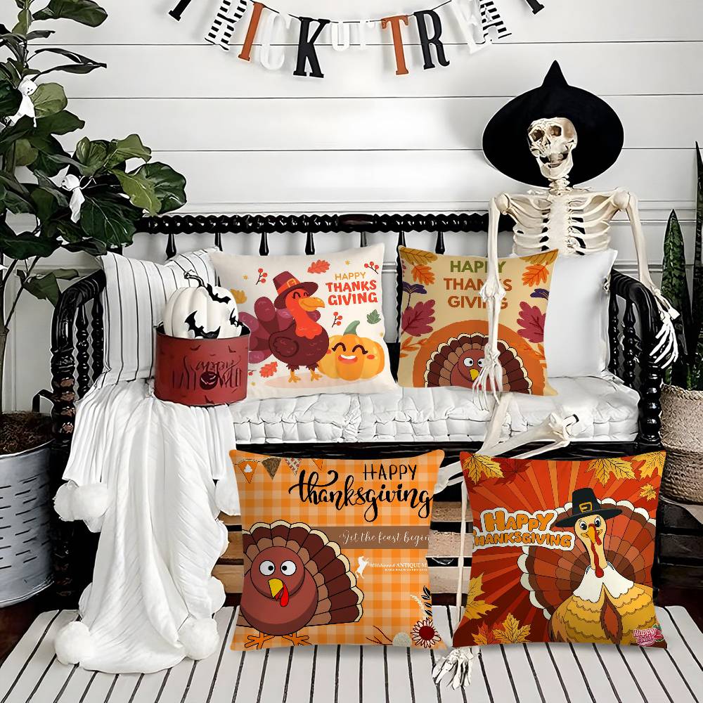 Thankful Festival Turkey Pillow Case Holiday Horror Atmosphere Short Plush Double-Sided Printing Home Cushion Cover