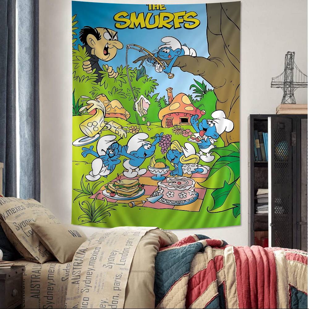 Cartoon SSmurfs Colorful Tapestry Wall Hanging Hanging Tarot Hippie Wall Rugs Dorm Wall Art Decor