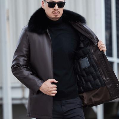 Winterkleidung Mittlere und alte Lederjacke Herren Schaffell Leder Pelzkragen Herren Mittlere und lange Daunenjacke Pelzjacke
