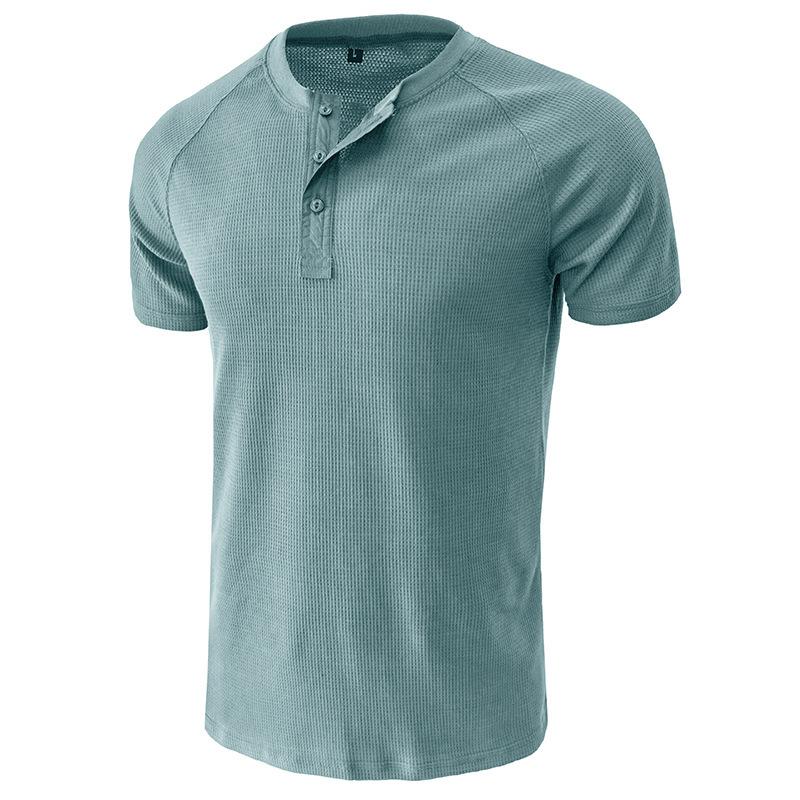 Pánská košile Slim Fit Waffle Henley s krátkým rukávem Pro volný čas Sportovní trička na cvičení pro muže Sportovní triko na 3 knoflíky Letní základní topy odvádějící vlhkost