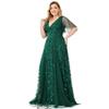 2026 Summer European & American V-neck Patchwork Mesh Evening Gowns for Banquets & Performances