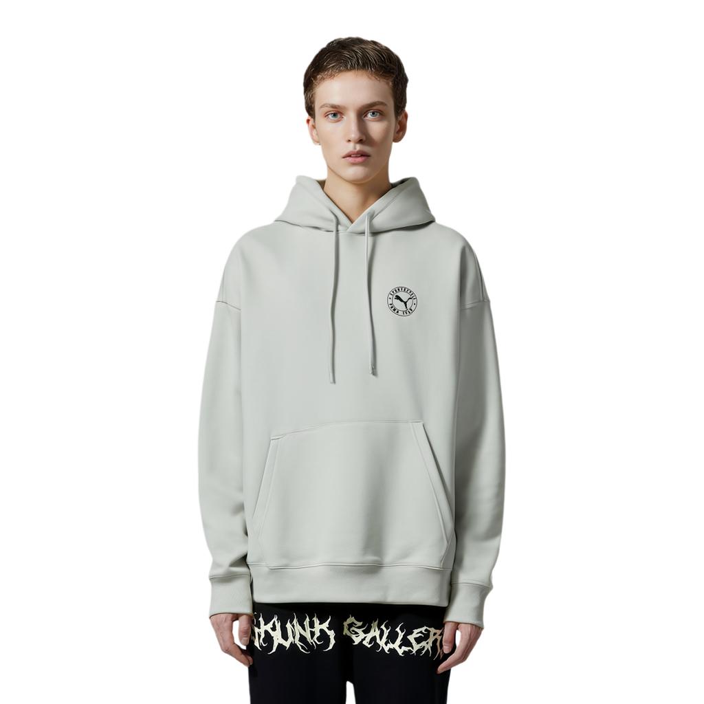 Puma Bluza sportowa z kapturem z logo w jednolitym kolorze, luźna, unisex, jasnoszara 627879-09