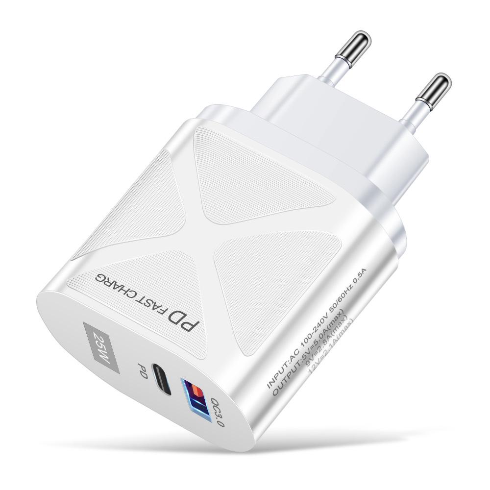 Dual Port LED Light-Up 25W Fast Charger with PD+QC3.0 for Mobile Phones - US/EU/UK Standards