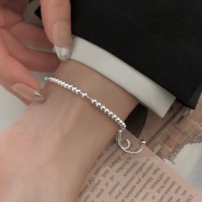 Adjustable Bolo Bead Bracelet Handmade Silver Bead Slider Bracelet for Women Alloy Chain Bracelet Gift for Anniversaries Birthdays Christmas