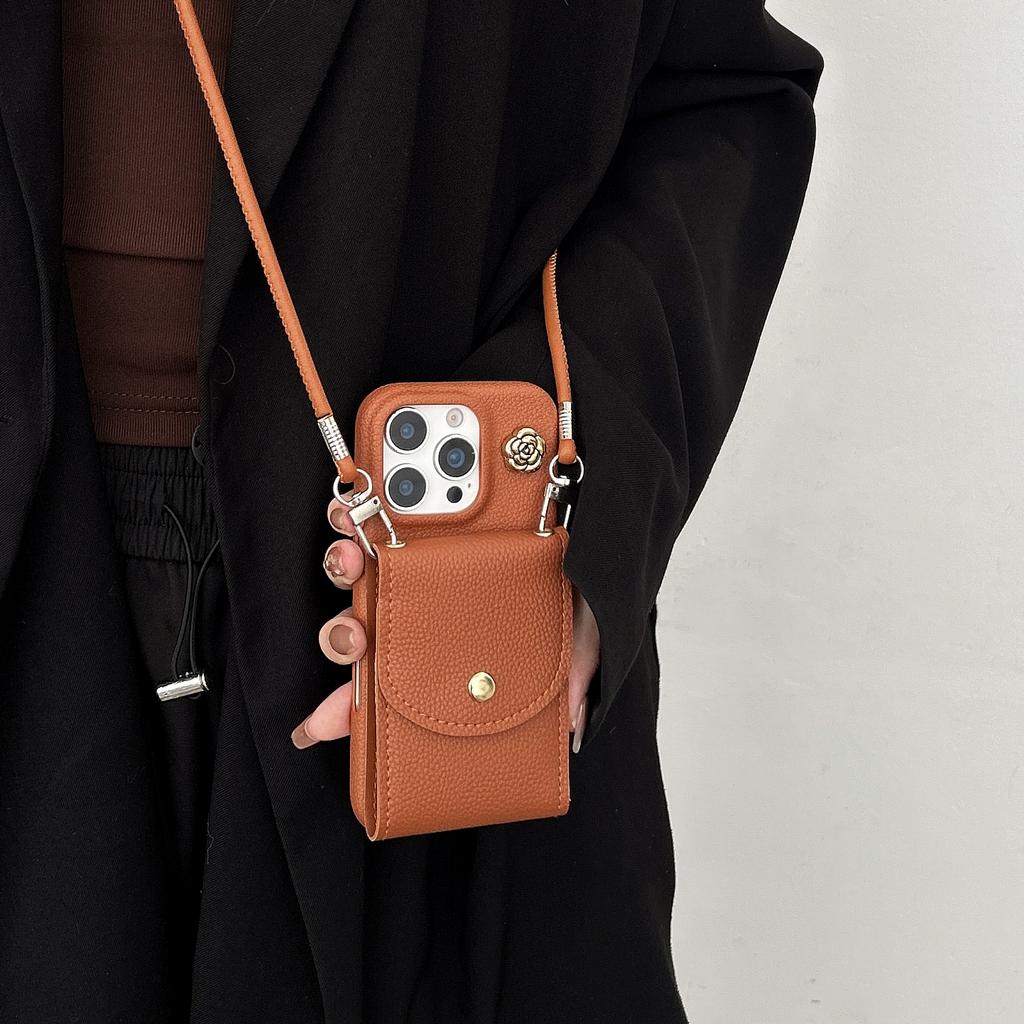 Crossbody Strap Lanyard Leather Phone Case for IPhone 16 Mini 16E 16 15 14 13 11 16Pro Max XS Wallet with Card Holder Cover