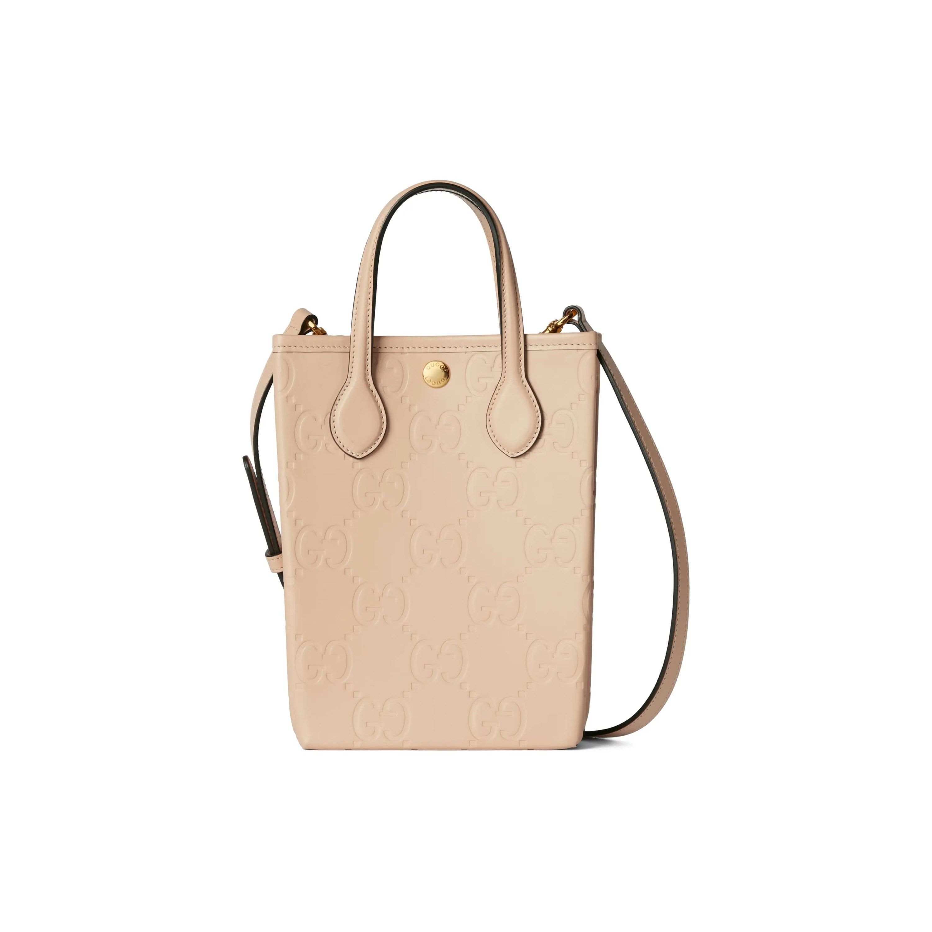 

Gucci GG Embossed Beige Leather Mini Tote Bag, Gold Hardware Detachable Adjustable Strap, Women s Daily Travel Crossbody Handbag 790133-AAC1Q-5701 Basic Set (Bag+Dust Bag)