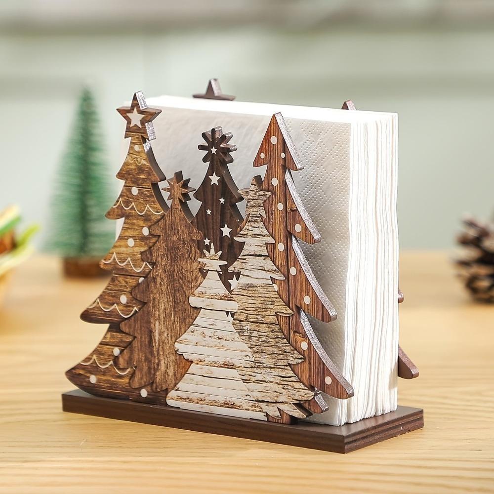 Wooden Christmas Napkin Holder Christmas Nativity Scene Pattern Tissue Organizer Bar