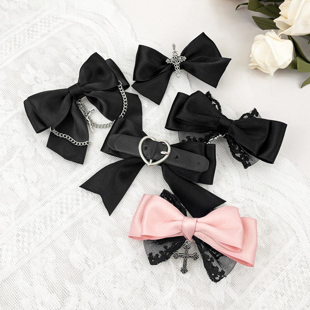 Lolita Gothic Lace Hair Clip Bow Large Barrette Bow Flat Clips Barrette Hairpin Bow Elegant Hair Clip for Bunches