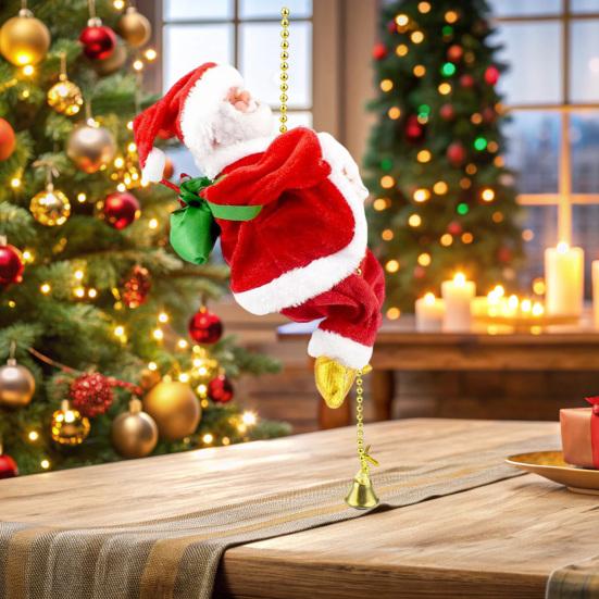 Santa Claus Musical Climbing Rope Electric Climbing Santa on Rope Climbs Up And Down Christmas Hanging Decoration for Xmas Tree Fireplace Home Decor