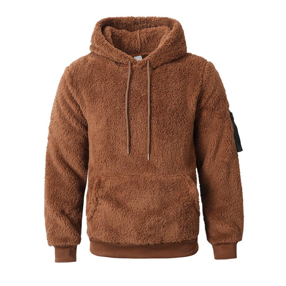 Men's Winter Pullover Fleece Hooded Coat Vintage Casual Streetwear Loose Solid Color Hoodie Leisure Fashion Plush Coat