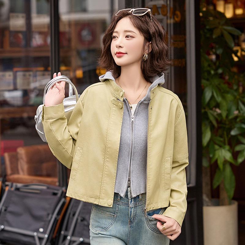 

Women s PU Leather Motorcycle Jacket, 2025 Spring Collection, Stand Collar, Versatile Design, ZH1169 M (90-110 Jin) коричневий