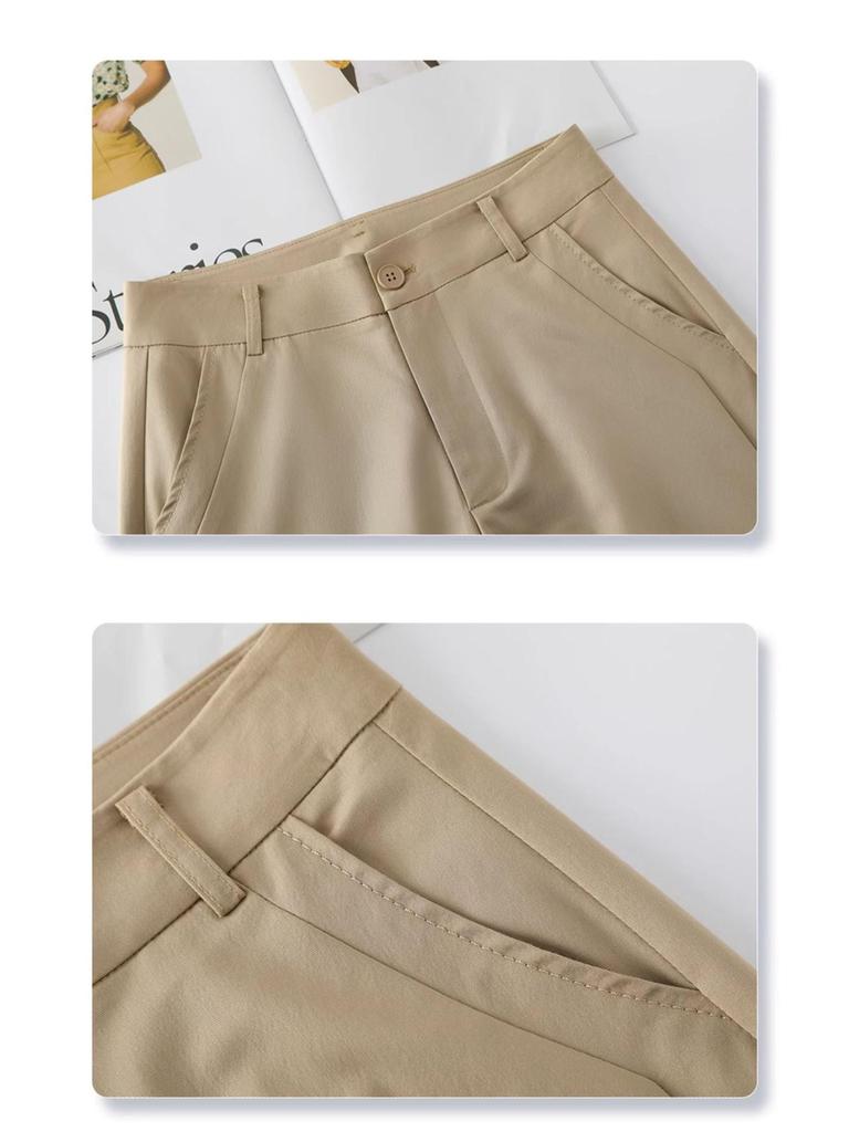 Women's Wide-Leg Dark Blue High-Waisted Cropped Pants - Summer 2025 Collection, Lightweight, Slimming, Loose, Draped, Casual Style