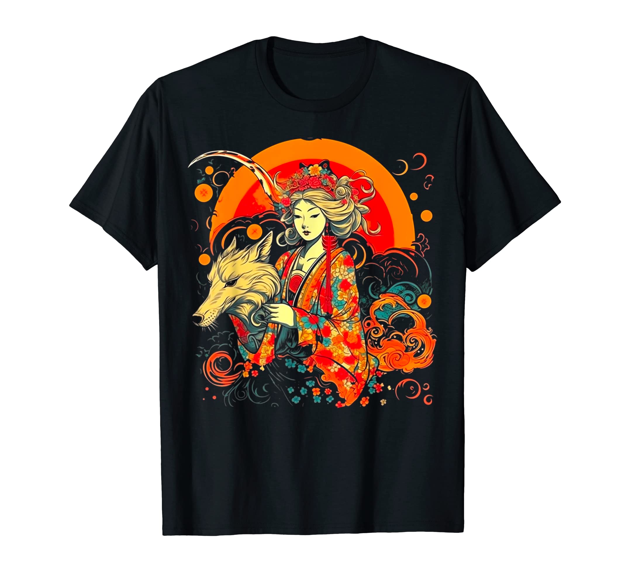 

Amaterasu Wolf Japanese Mythology Sun Goddess T-Shirt