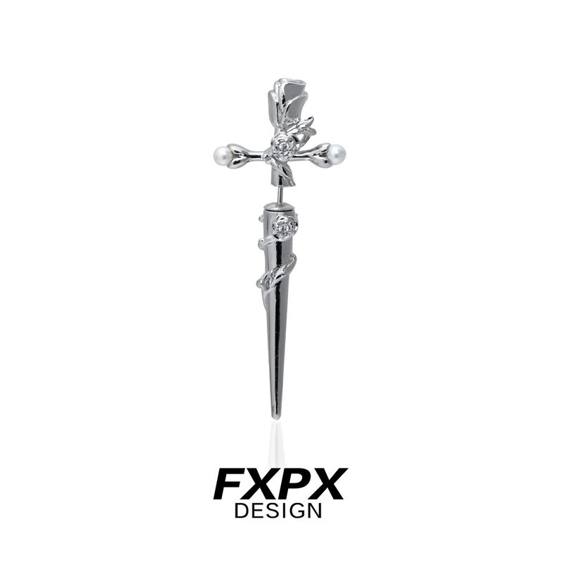 Niche Style Fxpx Original Dark Series 925 Silver Stud Earrings Platinum/Single [S925 Silver Needle]