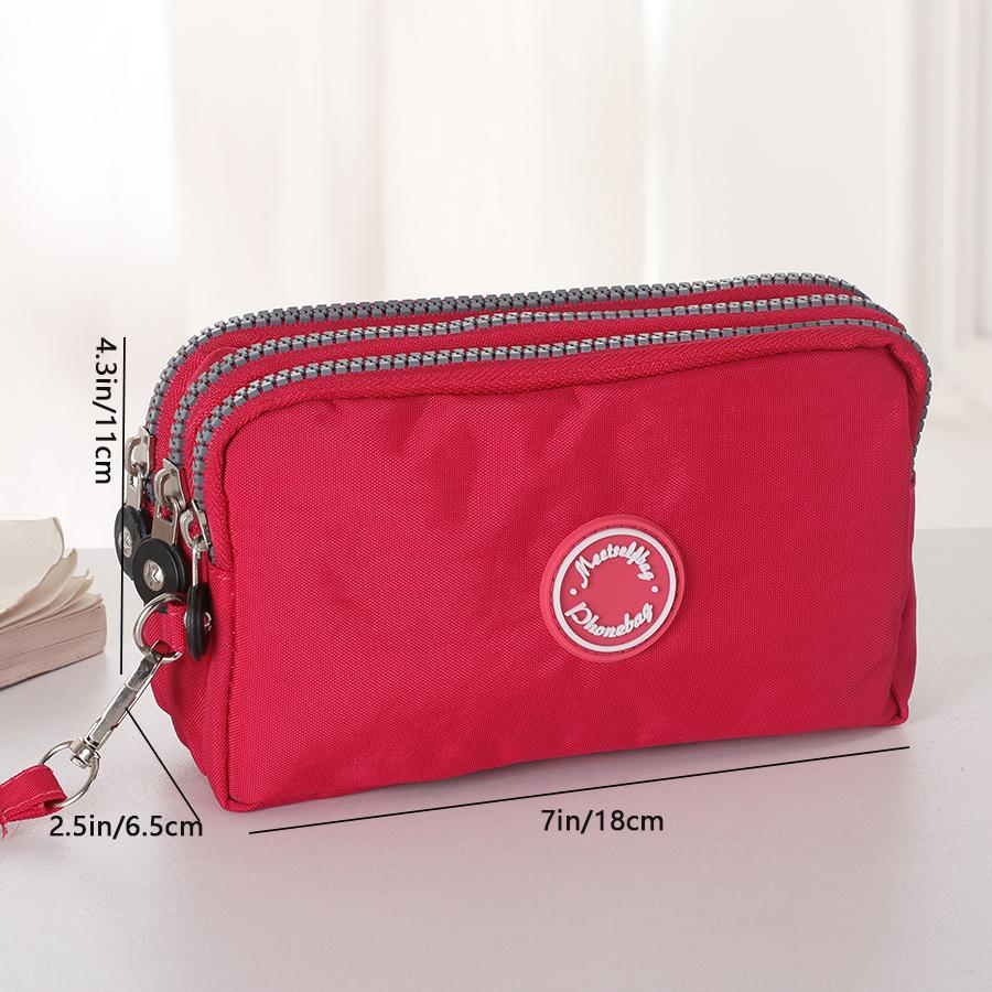 Portable Handheld Cell Phone Wallet, Triple Zipper Ladies Clutch Bag, Large Capacity Handheld Coin Purse