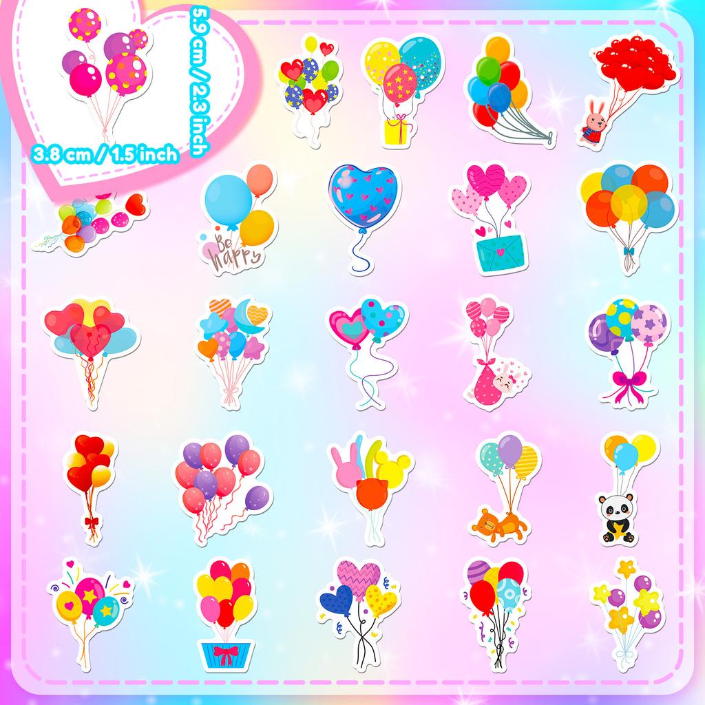50 Holiday Decoration Balloon Stickers Birthday Colorful Balloons Graffiti Stickers