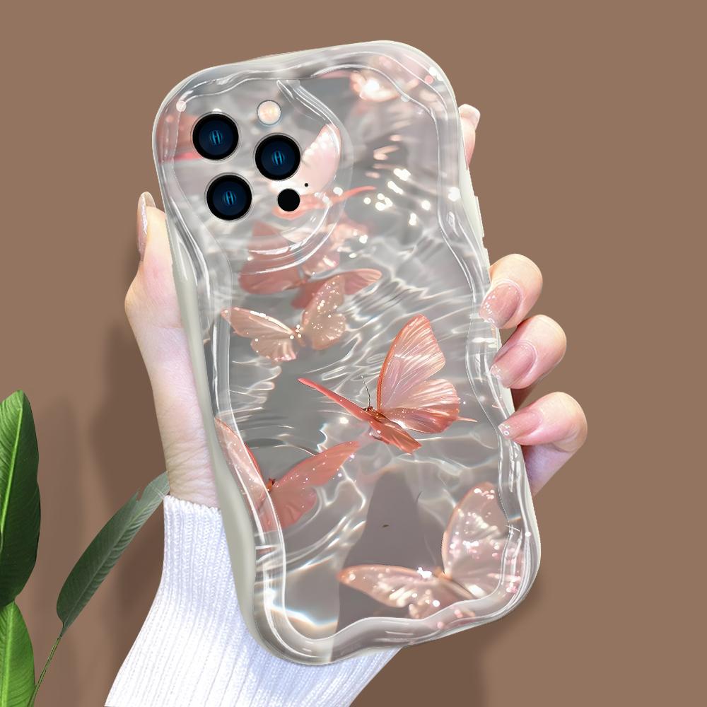 Cartoon Pattern Cream Texture Casing Wavy Edge Soft Silicone Cover Phone Case for IPhone Samsung Huawei Honor Xiaomi Redmi Infinix Tecno