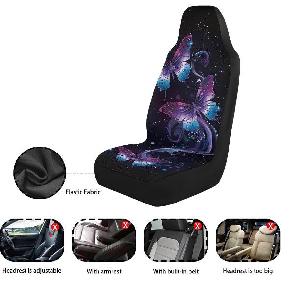 Purple Butterfly Galaxy Auto Car Seat Cover for Cars, Trucks, Vans, SUV, Vehicle Seat Cover Auto Saddle Blankets Driver Seat Protector Covers Full