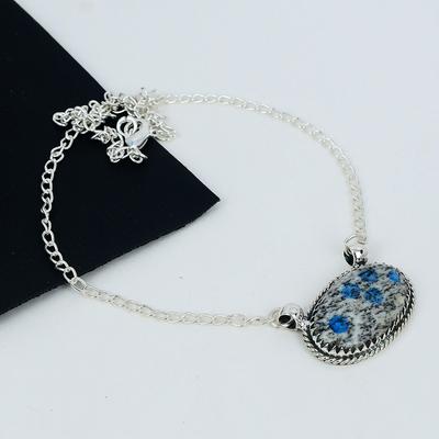 K2 Azurite Gemstone Handmade 925 Sterling Silver Necklace Natural K2 Azurite Handmade Jewelry Necklace For Women Necklace For Her