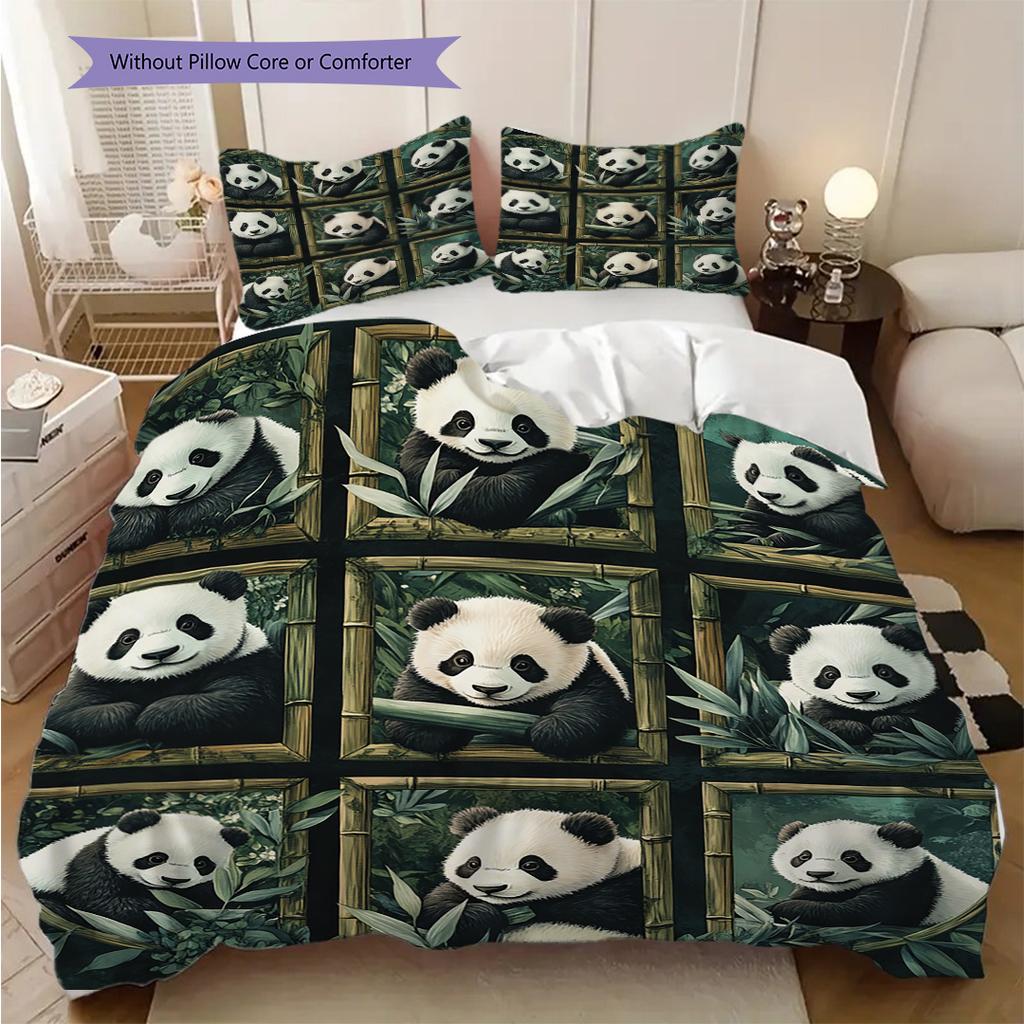 Panda Pattern Bedding Quilt Set Quilt Cover Pillowcase Home Decoration Birthday Gift (1 * Duvet Cover + 2 * Pillowcase, Without Core)