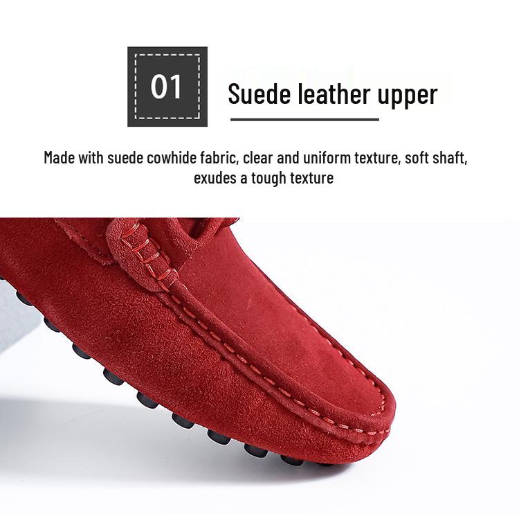 K1008 Men's Suede Moccasin Loafers - Casual Slip-On Driving Shoes for Spring/Summer, Low-Top, Flat Bottom, Large Size