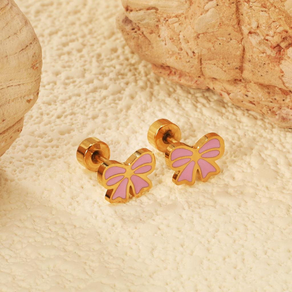 2026 Screw Stud Earrings, European and American Ins Sweet and Cute Bow Rainbow Earrings Earrings for Women
