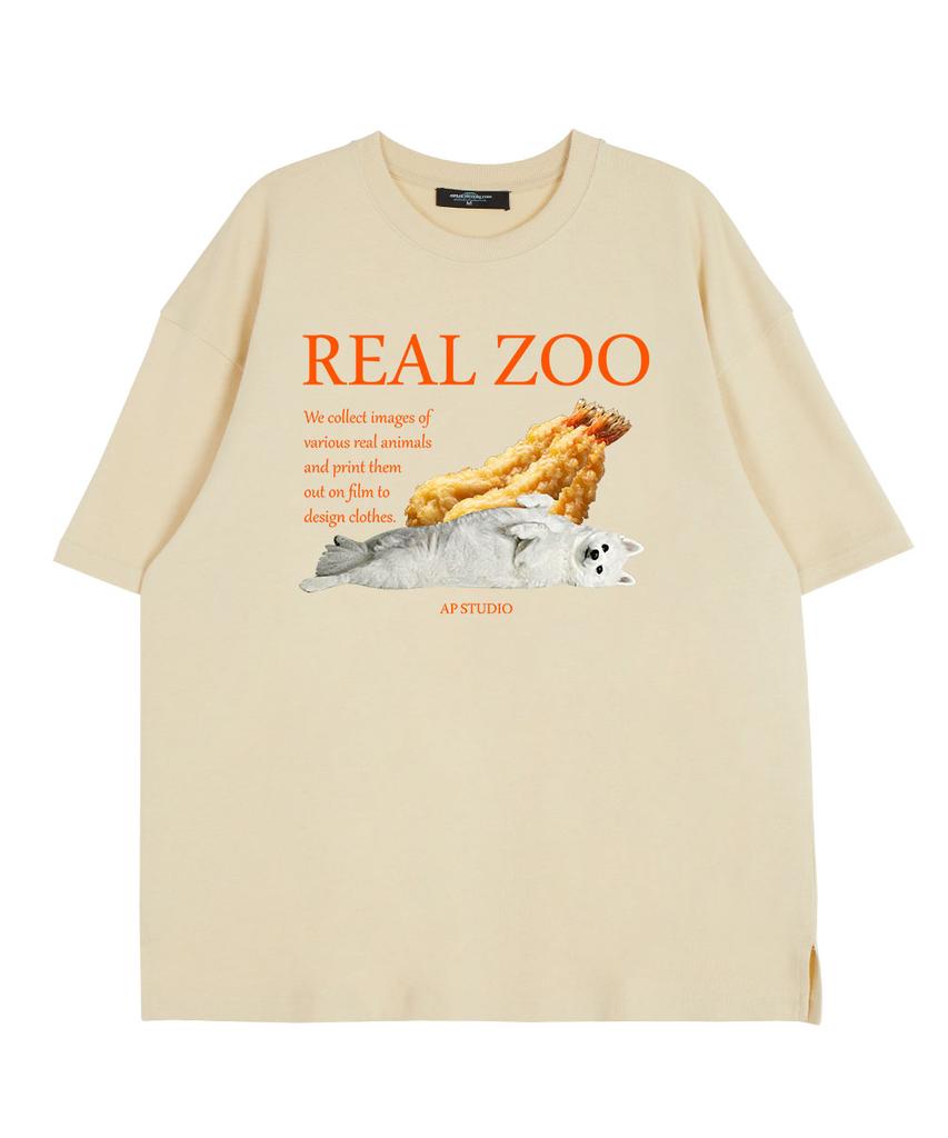 ASTRAL PROJECTION Real Zoo Shrimp Spitz Round Neck 15-Count Cotton Short Sleeve T-Shirt_Butter