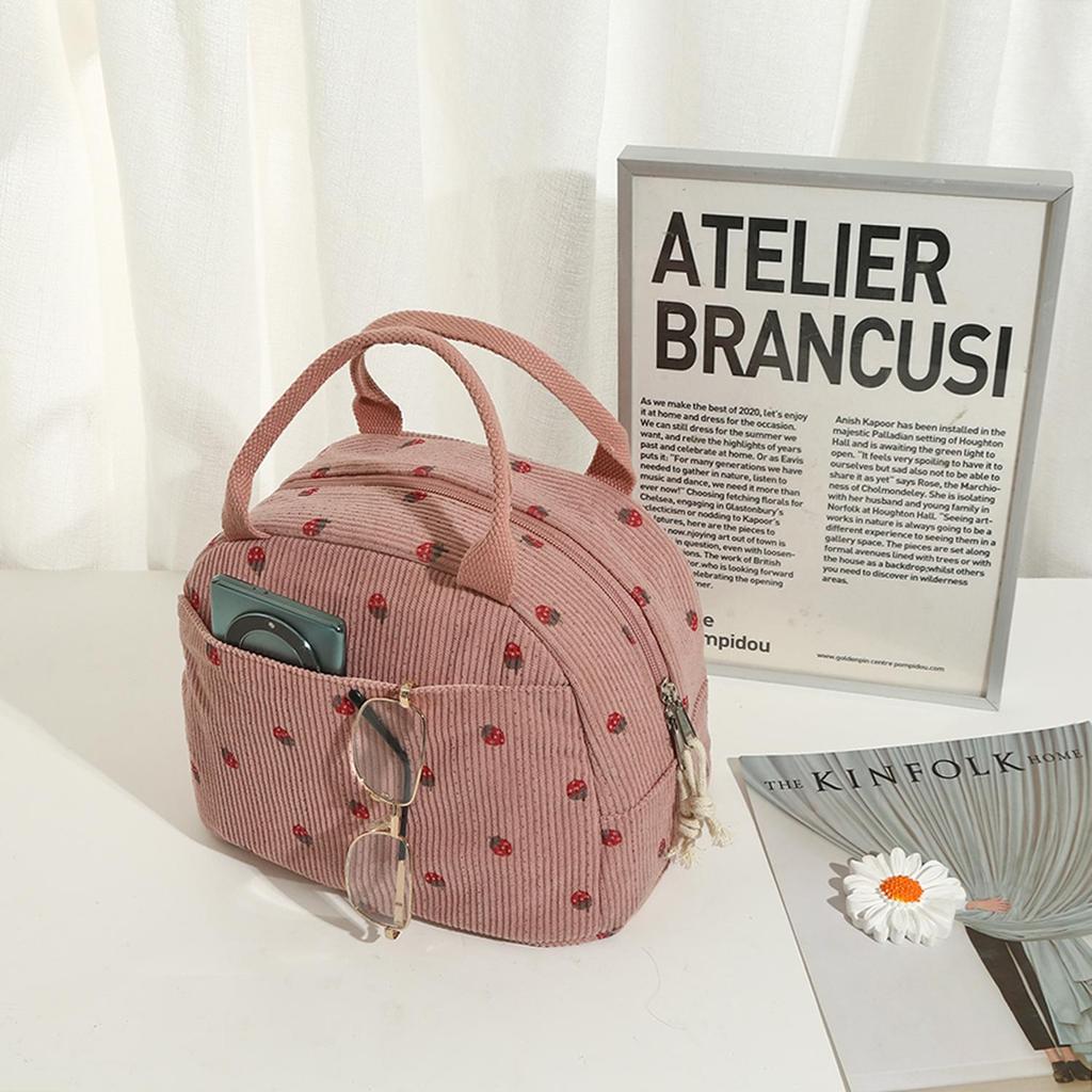 Corduroy Large-Capacity Insulated Lunch Bag for Women - Portable, Heat-Preserving Bento Tote