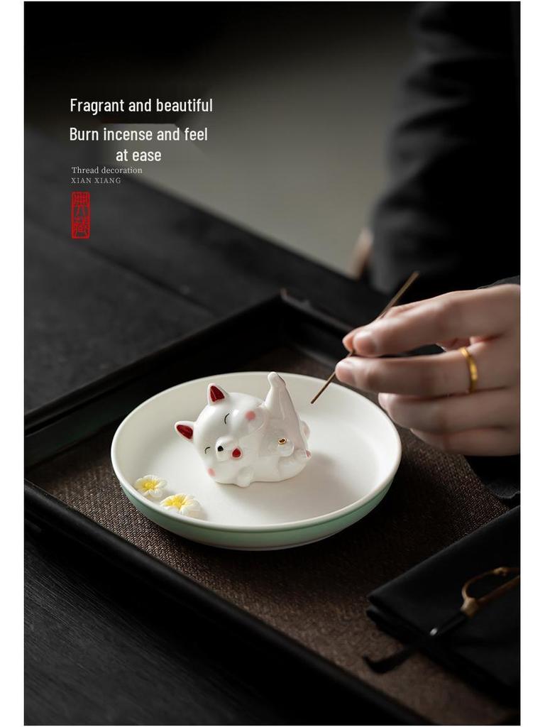 Cute Ceramic Puppy Incense Holder: Sandalwood Incense Burner & Tea Ceremony Ornament for Home Decor