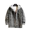 Denim Jacke Männer Mit Kapuze Casual Männer Jean Jacken Streetwear Einfarbig Drehen Unten Kragen Denim Mäntel Männer Jacktes Hut Abnehmbare