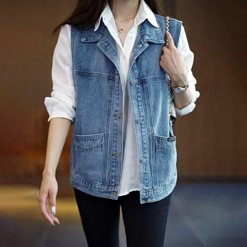 Autumn Elegant Women's Denim Vest Women Korean Plus Size Sleeveless Vest
