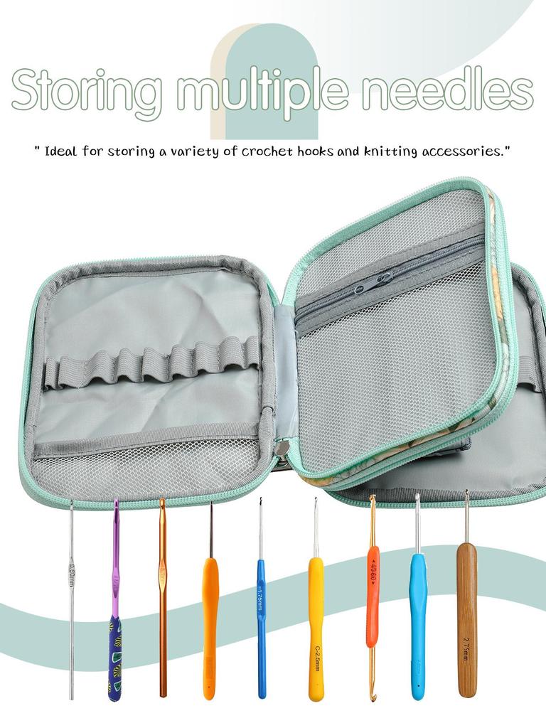 Dwuwarstwowa zapinana na zamek torba szydełkowa na narzędzia dziewiarskie