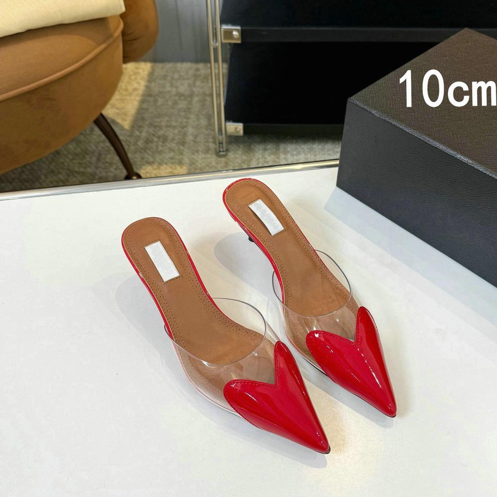 Fashion 2025 Fairy Style Summer Sexy And Versatile Transparent Half-Slipper Women'S Pointed-Toe Thin-Heeled High-Heeled Sandals Slipper
