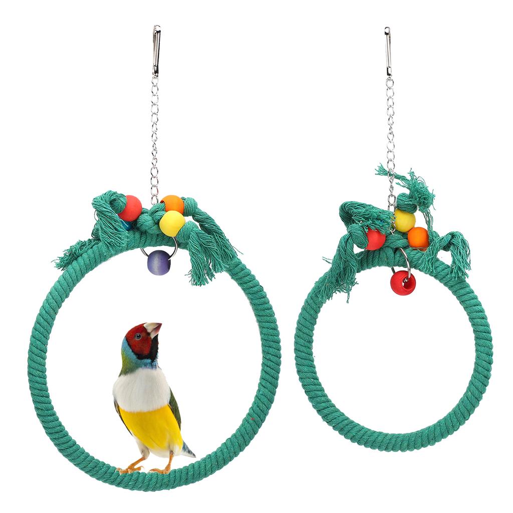 Cotton Rope Pet Parrot Swing Hanging Ring Climbing Chewing Biting Toys Cage AccessoryGreen