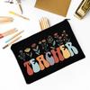 Teacher Flower Print Pencil Case Travel Makeup Bag School Stationery Supplies Storage Bags Wash Pouch Cosmetic Bags Teacher Gift
