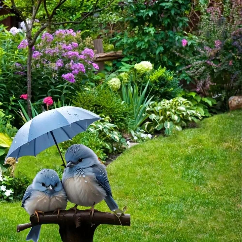 2D Flat Design Blue Bird Garden Figurine Umbrella Decor Acrylic Yard Ornament Garden Stake
