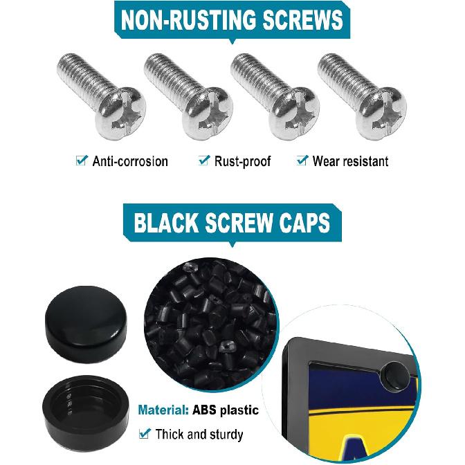 Mountain License Plate Frames- White On Black 3D Mountain Raised, ABS Plastic Car Tag Holder | Includes Rust-Proof Screws, Caps & Free Vinyl Decal