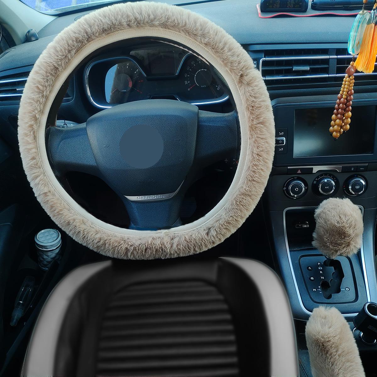 

Мягкий плюшевый чехол на руль автомобиля, зимние аксессуары для интерьера, чехол на руль 38 см, автомобильный Стайлинг для мужчин и женщин слоновая кость