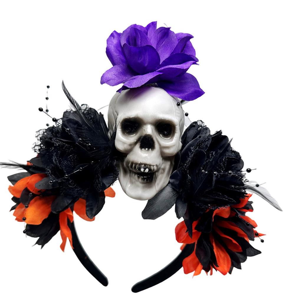 Halloween-Totenkopf-Haarspange mit dunkler Blume, Gothic-Kopfschmuck für Cosplay-Events und Mottopartys