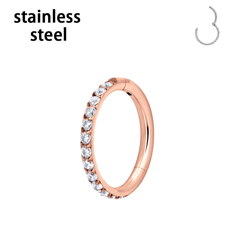 1/10PCS Stainless Steel Nose Ring Septum Clicker Hoop Earrings For Women Piercing Body Jewelry Lip Ring Zircon Hinged Segment