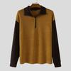 INCERUN Autumn Men Zip-up Lapel Long Sleeve Stitching Rib Knitted Pullovers Tops