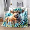 Cute Highland Cow in Purple Truck Print Flannel Blanket, Floral Farm Animal Throw Blanket