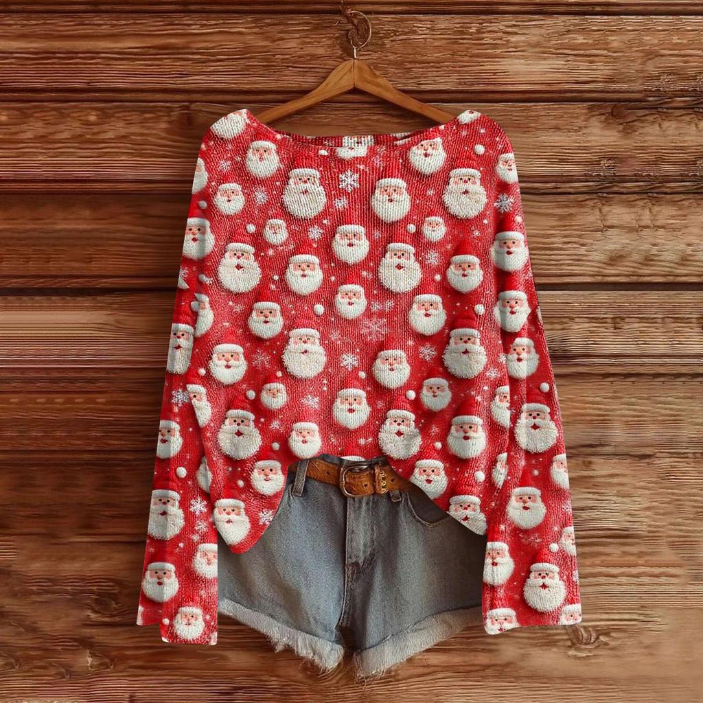 Damenmode Langarm Weihnachten Schneemann Schneeflocke Druck Jacke Strickjacke