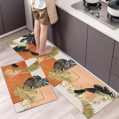 Anti Fatigue Kitchen Rugs, OneHouse Leaf Print Waterproof Non-Slip Thick Cushioned Kitchen Mat Heavy Duty Comfort Standing Mat for Kitchen