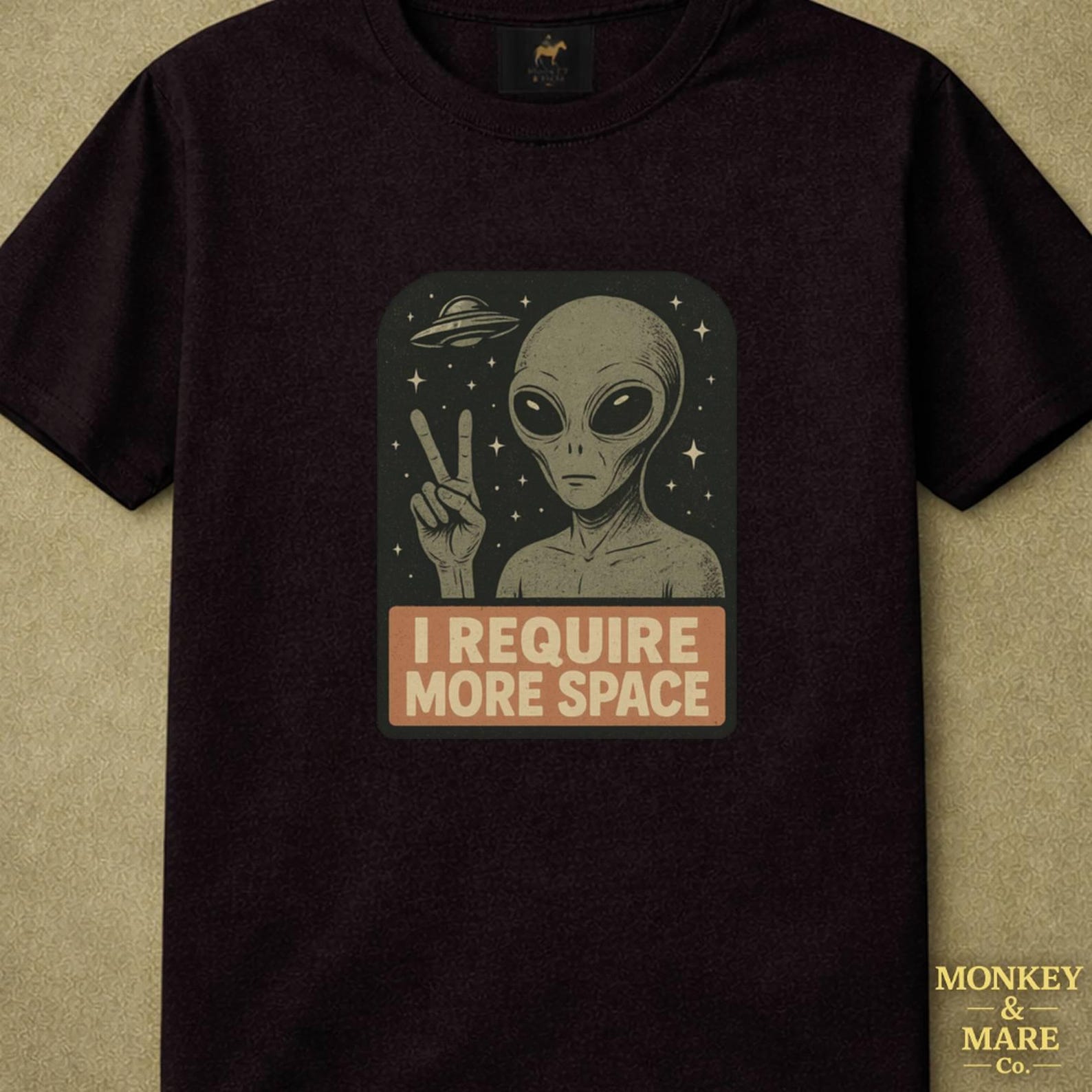 Alien Space Shirt, I Require More Space Tee, Funny Introvert Graphic T-Shirt, Retro Sci-Fi Humor Gift M
