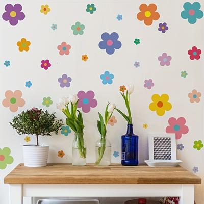 Decalcomanie da muro con fiori colorati Adesivi murali fai da te per camera da letto Soggiorno TV Sfondo Decorazioni per porte Murales floreali