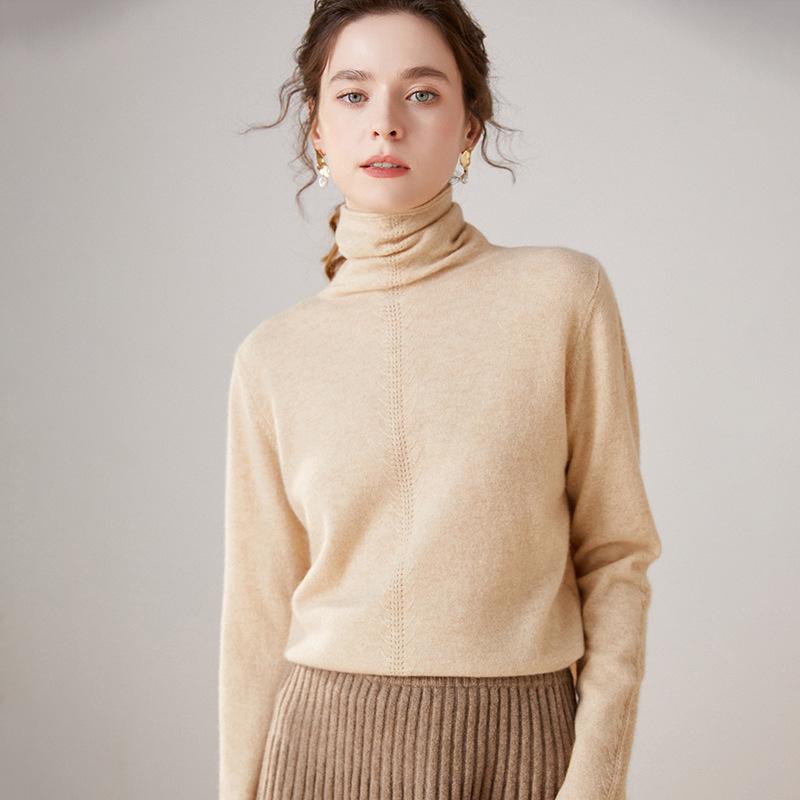 Women's High Neck Cashmere Sweater - Wheat Ear Knitwear for Autumn/Winter