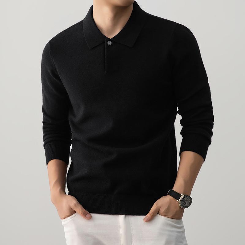

Men s Autumn/Winter High-End Wool Knit Pullover with Shirt Collar - Solid Color, Thick, Loose Fit, Old Money Style Size 120