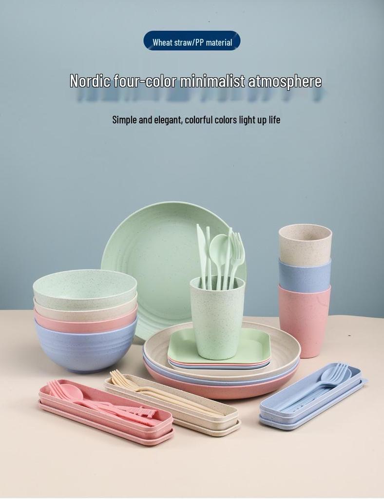 44-Piece Portuguese Tableware Set: Plates, Bowls, Cups & Cutlery in Durable Plastic